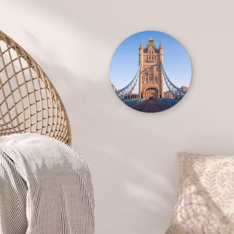 Brug - Toren - Architectuur - Klassiek - Blauw Wandcirkel kunststof plaat 5mm dik klein -sfeer5