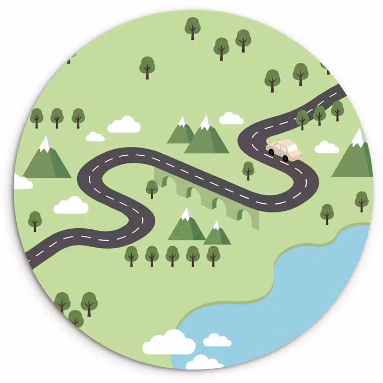 Auto - Bergweg - Natuur - Illustratie Wandcirkel kunststof plaat 5mm dik klein -3d