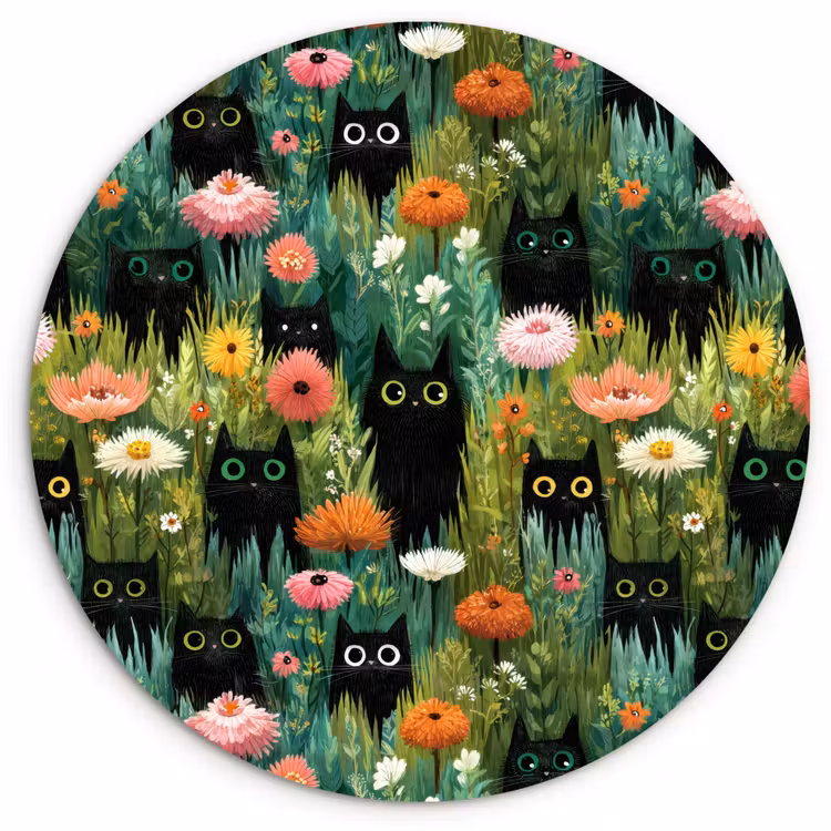 Katten - Bloemen - Kleurrijk Wandcirkel kunststof plaat 5mm dik klein 188 -3d