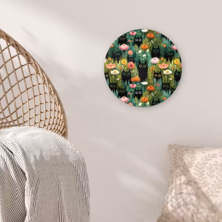 Katten - Bloemen - Kleurrijk Wandcirkel kunststof plaat 5mm dik klein 188 -sfeer5