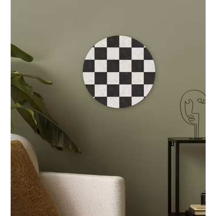 Dambord - Marmer - Zwart - Wit Wandcirkel kunststof plaat 5mm dik klein 188 -sfeer3