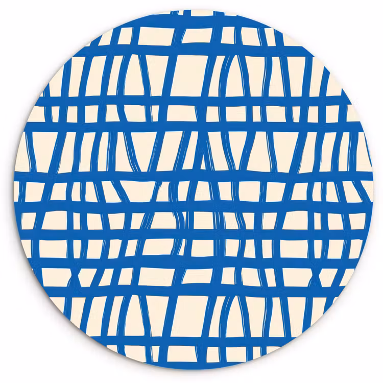 Ruitpatroon - Blauw - Crème Wandcirkel kunststof plaat 5mm dik klein 188 -3d