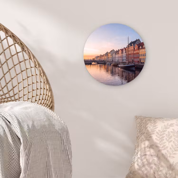 Stad - Gracht - Zonsondergang - Klassiek - Kleurrijk Wandcirkel kunststof plaat 5mm dik klein -sfeer5