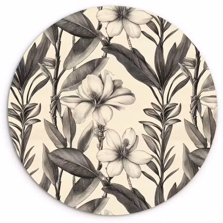Klassiek - Botanisch - Zwart - Beige Wandcirkel kunststof plaat 5mm dik klein 188 -3d