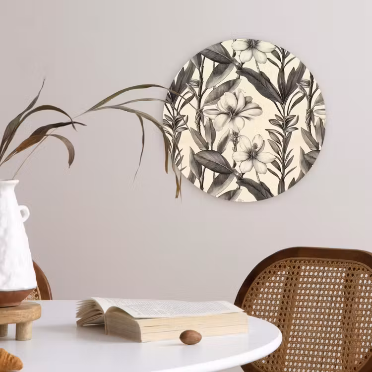 Klassiek - Botanisch - Zwart - Beige Wandcirkel kunststof plaat 5mm dik klein 188 -sfeer4