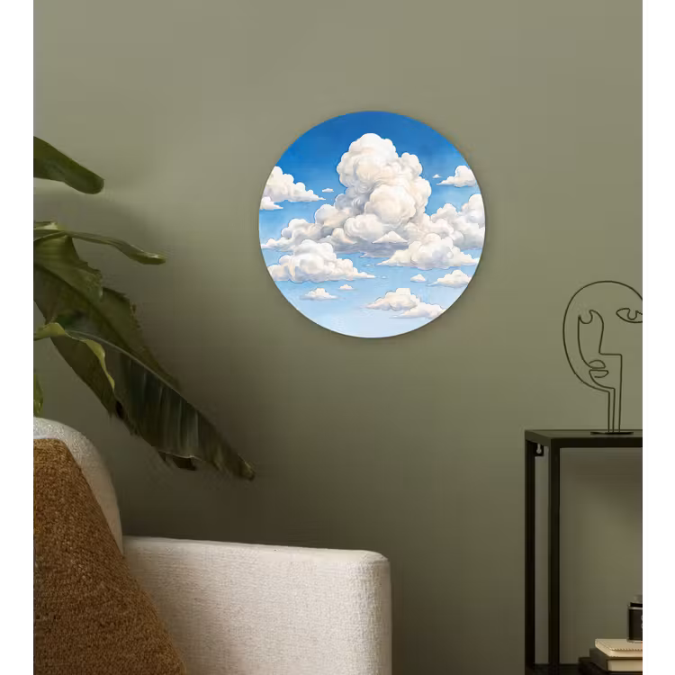 Wolken - Blauwe lucht - Natuur - Modern - Wit Wandcirkel kunststof plaat 5mm dik klein -sfeer3