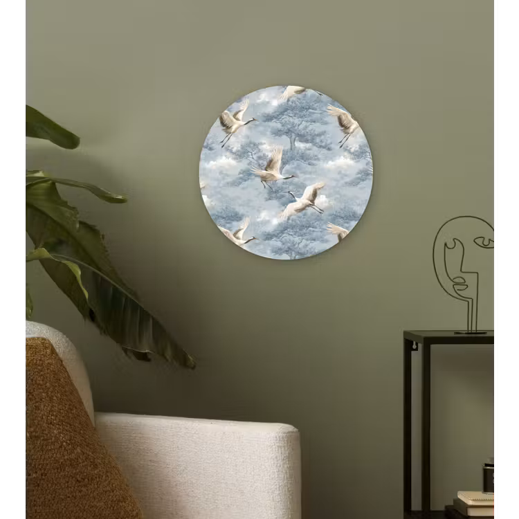Wolken - Kraanvogels - Blauw Wandcirkel kunststof plaat 5mm dik klein 188 -sfeer3