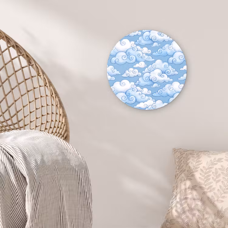 Wolken - Patroon - Hemel - Illustratie - Wit Wandcirkel kunststof plaat 5mm dik klein -sfeer5