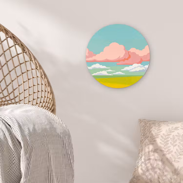 Wolken - Roze - Natuur - Modern - Pastel Wandcirkel kunststof plaat 5mm dik klein -sfeer5