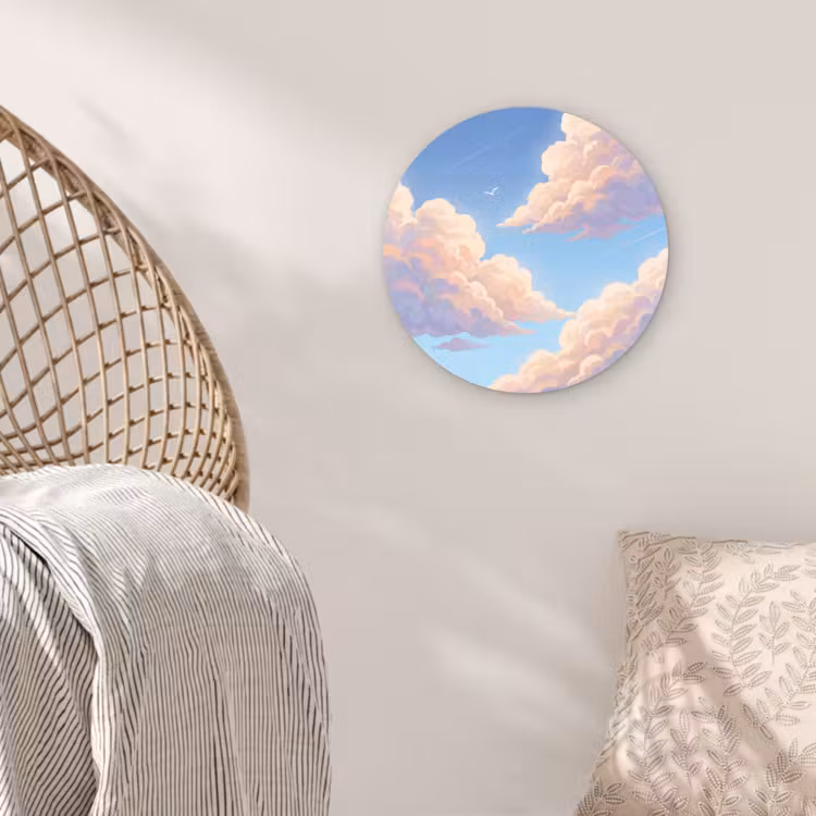 Wolken - Lucht - Natuur - Blauw Wandcirkel kunststof plaat 5mm dik klein -sfeer5