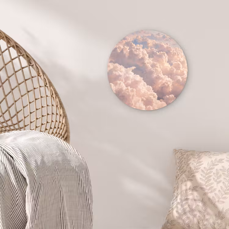Wolken - Zonsondergang - Natuur - Pastel - Roze Wandcirkel kunststof plaat 5mm dik klein -sfeer5