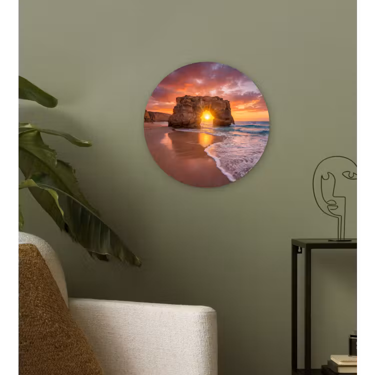 Kust - Rots - Zonsondergang - Zee - Natuur Wandcirkel kunststof plaat 5mm dik klein -sfeer3