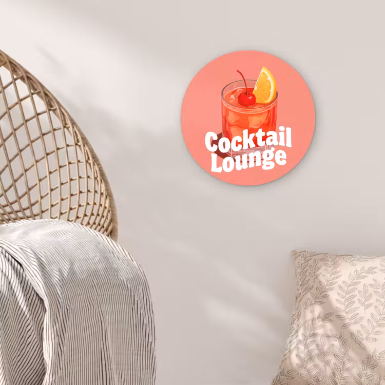 Cocktail Lounge - Glas - Koraal Wandcirkel kunststof plaat 5mm dik klein -sfeer5