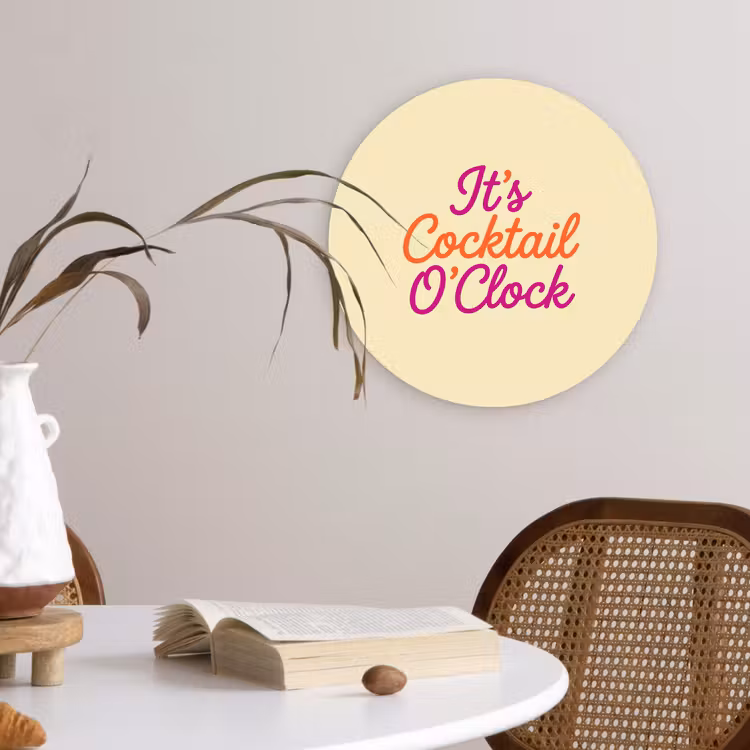 Cocktail O'Clock - Geel - Retro Wandcirkel kunststof plaat 5mm dik klein -sfeer4