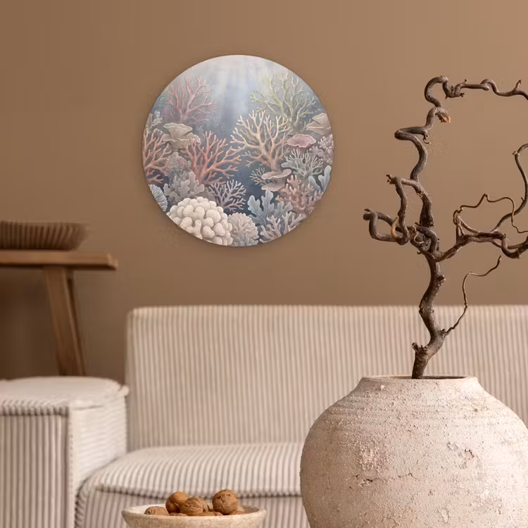 Koraal - Zeeleven - Onderwater - Illustratie - Natuur Wandcirkel kunststof plaat 5mm dik klein -sfeer1