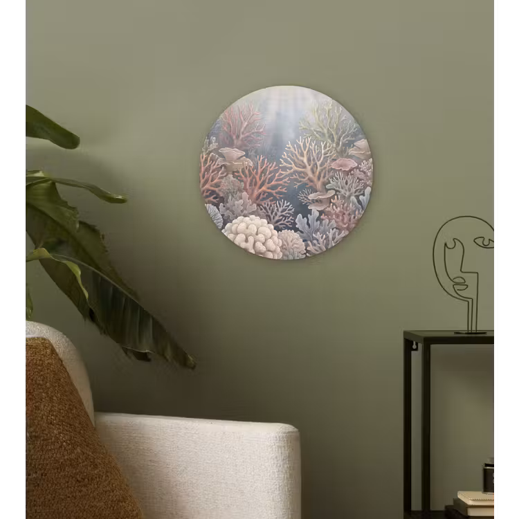 Koraal - Zeeleven - Onderwater - Illustratie - Natuur Wandcirkel kunststof plaat 5mm dik klein -sfeer3