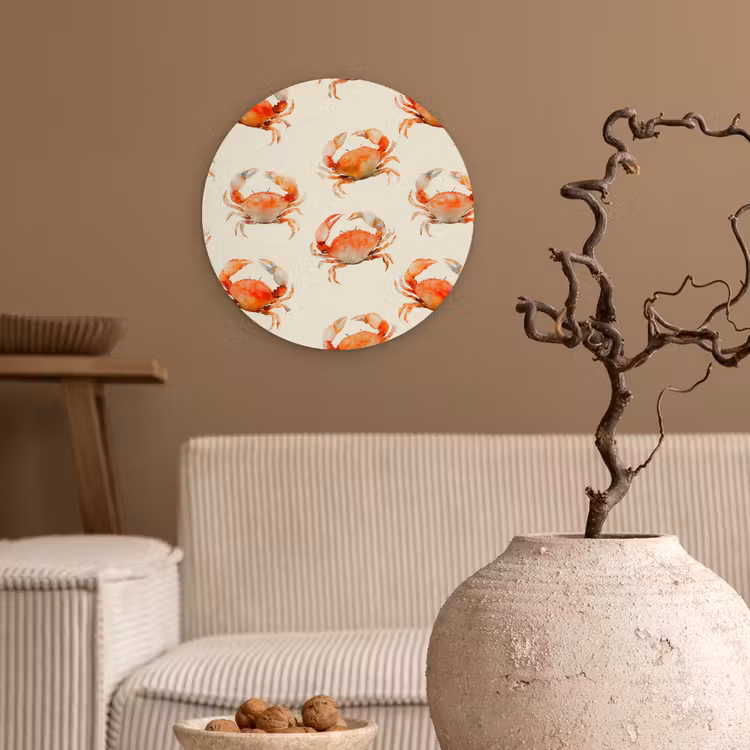Krabben - Patroon - Oranje Wandcirkel kunststof plaat 5mm dik klein 188 -sfeer1
