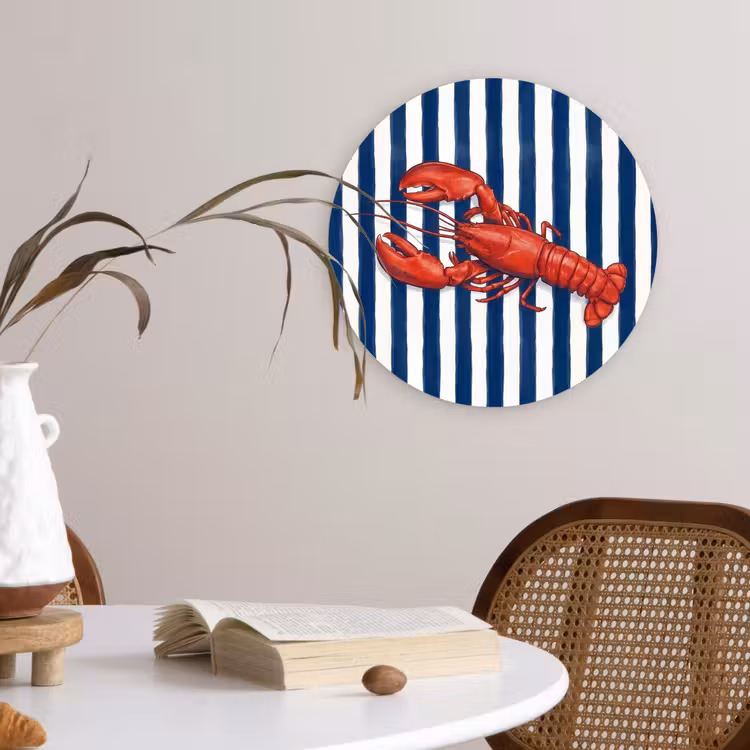 Schaaldier - Kreeft - Marine - Illustratie - Rood Wandcirkel kunststof plaat 5mm dik klein -sfeer4