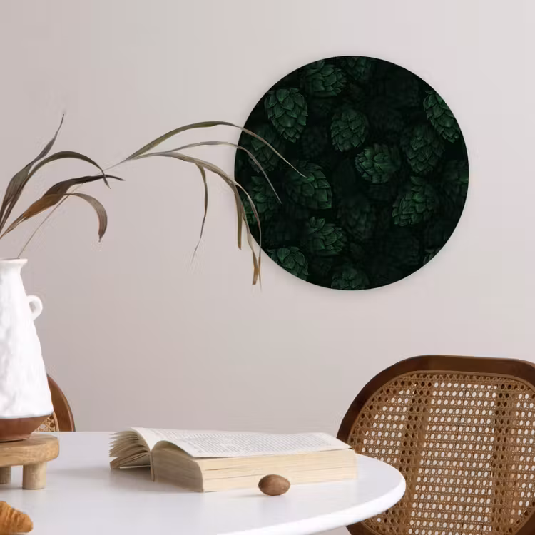 Donker - Groen - Hopbellen - Botanisch - Illustratie Wandcirkel kunststof plaat 5mm dik klein 188 -sfeer4