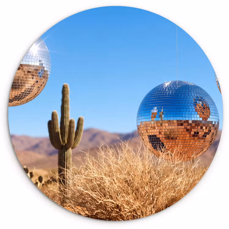 round wall art - Desert - Mirror Ball - Art - Woestijn - Spiegelbal - Kunst Wandcirkel kunststof plaat 5mm dik klein