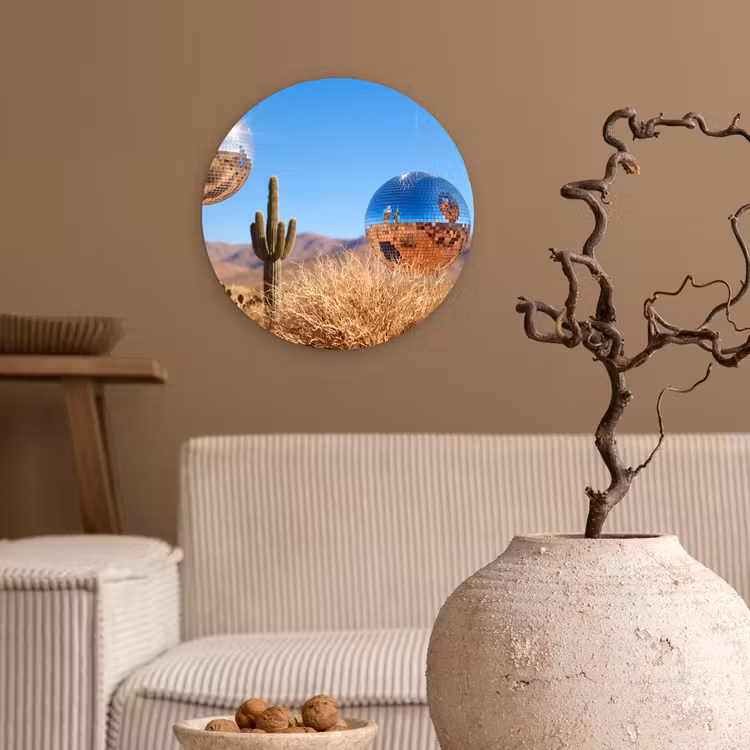 round wall art - Desert - Mirror Ball - Art - Woestijn - Spiegelbal - Kunst Wandcirkel kunststof plaat 5mm dik klein