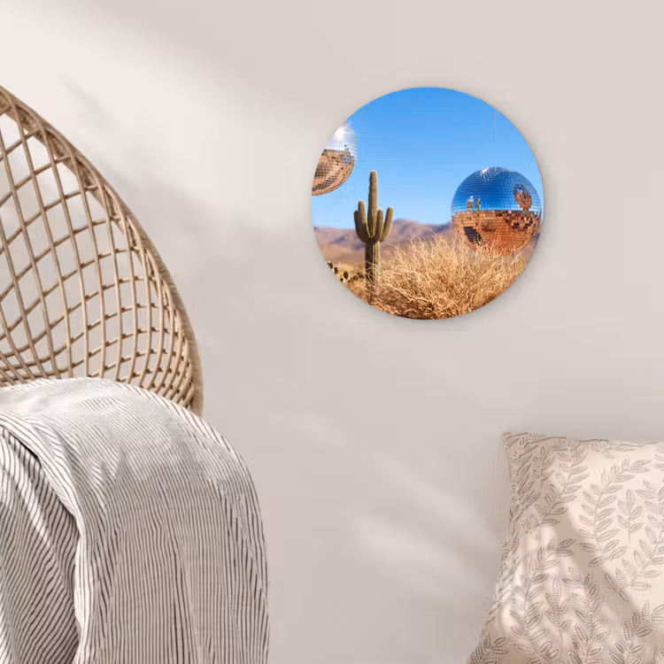round wall art - Desert - Mirror Ball - Art - Woestijn - Spiegelbal - Kunst Wandcirkel kunststof plaat 5mm dik klein
