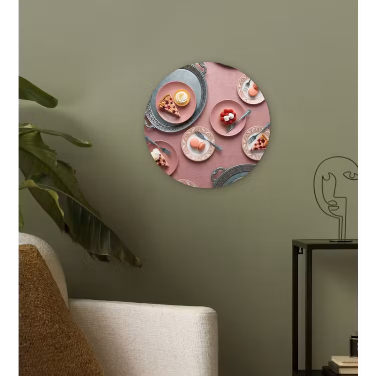 Dessert - Taart - Gebak - Zoet - Roze Wandcirkel kunststof plaat 5mm dik klein -sfeer3