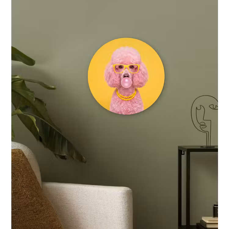 Hond - Kauwgum - Dieren - Modern - Roze Wandcirkel kunststof plaat 5mm dik klein -sfeer3