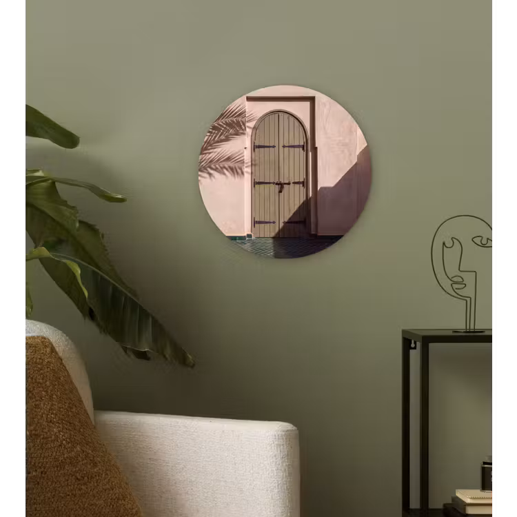 Deur - Hout - Architectuur - Groen - Rustiek Wandcirkel kunststof plaat 5mm dik klein -sfeer3