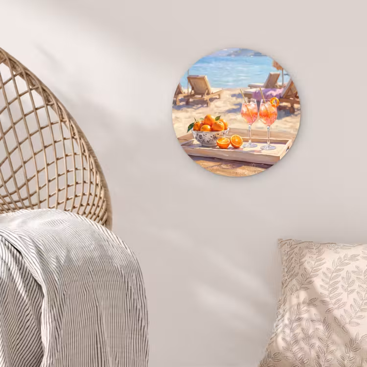 Drank - Glazen - Strand - Zomer - Oranje Wandcirkel kunststof plaat 5mm dik klein -sfeer5