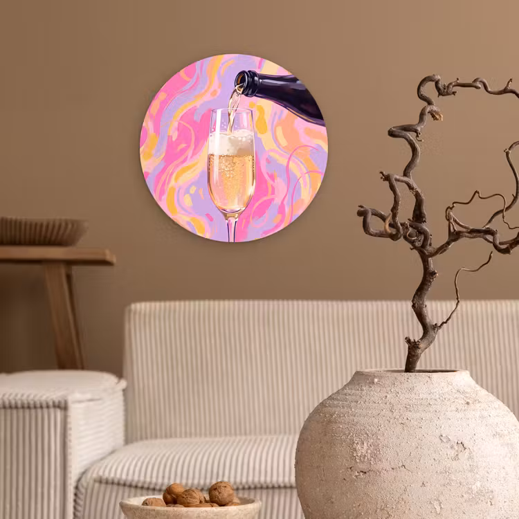 Drank - Inschenken - Feest - Abstract - Roze Wandcirkel kunststof plaat 5mm dik klein -sfeer1