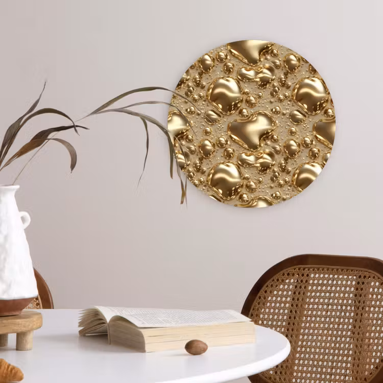 Druppels - Organisch - Goud Wandcirkel kunststof plaat 5mm dik klein 188 -sfeer4
