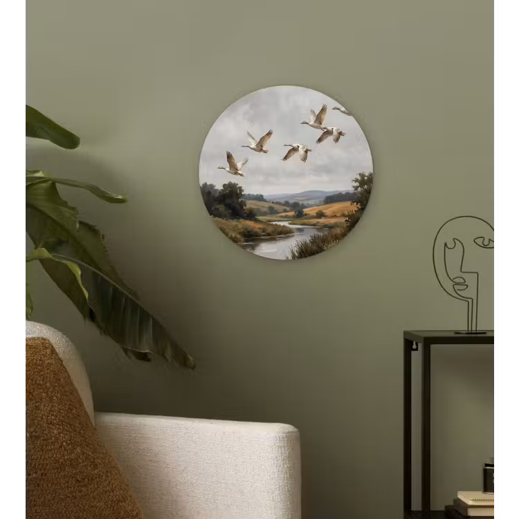 Eenden - Rivier - Landschap - Vlucht - Nostalgisch Wandcirkel kunststof plaat 5mm dik klein -sfeer3