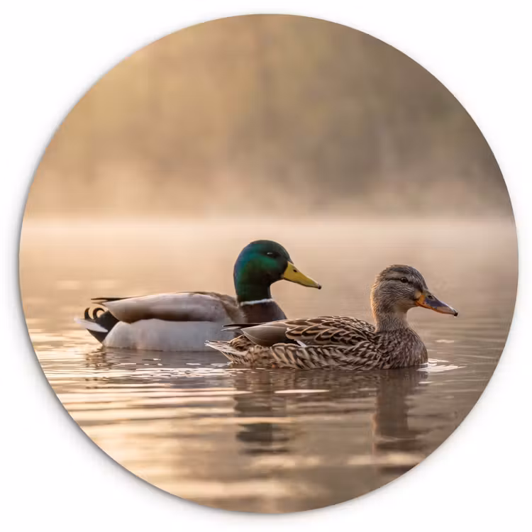 Eenden - Water - Mist - Natuur Wandcirkel kunststof plaat 5mm dik klein -3d