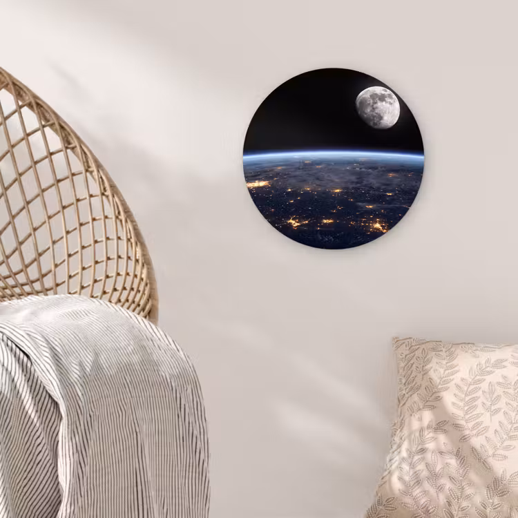 round wall art - Earth - Night - Space - Aarde - Nacht - Ruimte Wandcirkel kunststof plaat 5mm dik klein