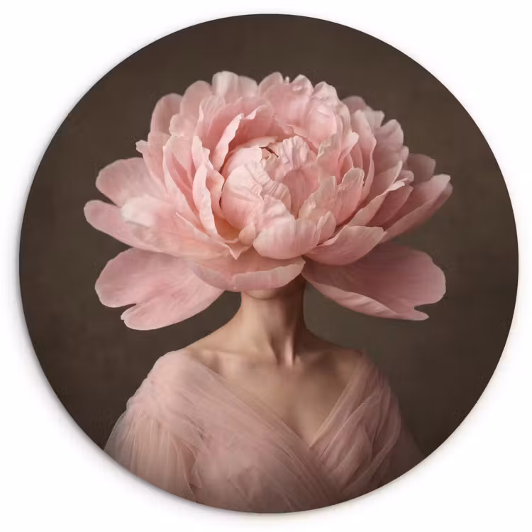 Gezicht - Roos - Roze Wandcirkel kunststof plaat 5mm dik klein -3d