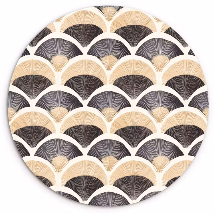 Waaier - Patroon - Zwart - Beige Wandcirkel kunststof plaat 5mm dik klein 188 -3d
