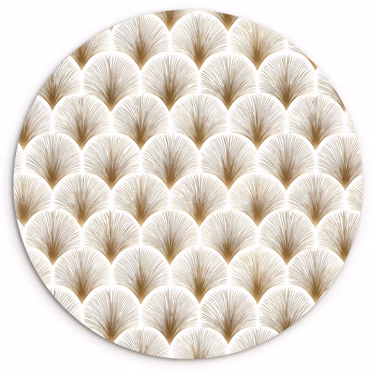 Waaiers - Art Deco - Elegant - Goud - Wit Wandcirkel kunststof plaat 5mm dik klein 188 -3d