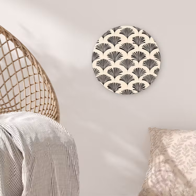Waaiers - Botanisch - Zwart - Beige Wandcirkel kunststof plaat 5mm dik klein 188 -sfeer5