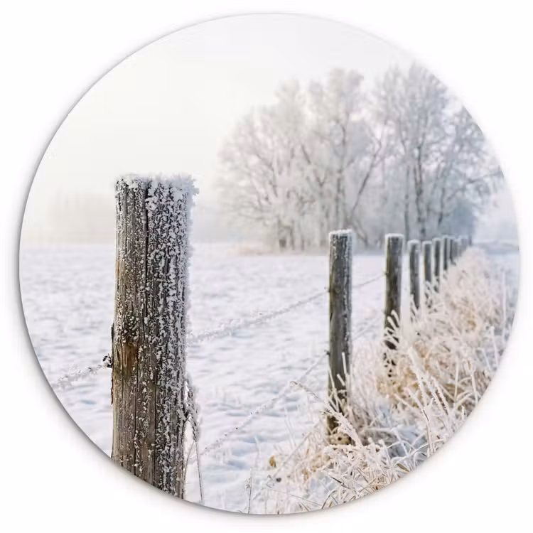 Hek - Sneeuw - Mist - Platteland - Nostalgisch Wandcirkel kunststof plaat 5mm dik klein -3d