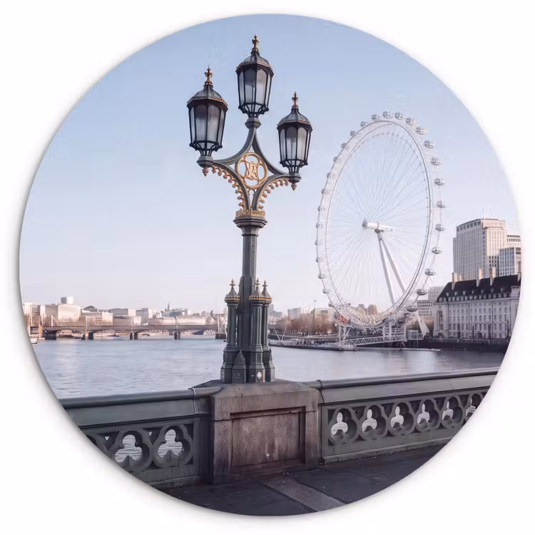 Reuzenrad - Londen - Stad - Architectuur - Brug Wandcirkel kunststof plaat 5mm dik klein -3d