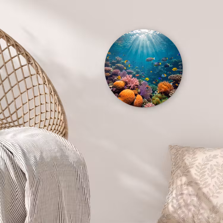 Vis - Koraal - Oceaan - Natuur - Kleurrijk Wandcirkel kunststof plaat 5mm dik klein -sfeer5