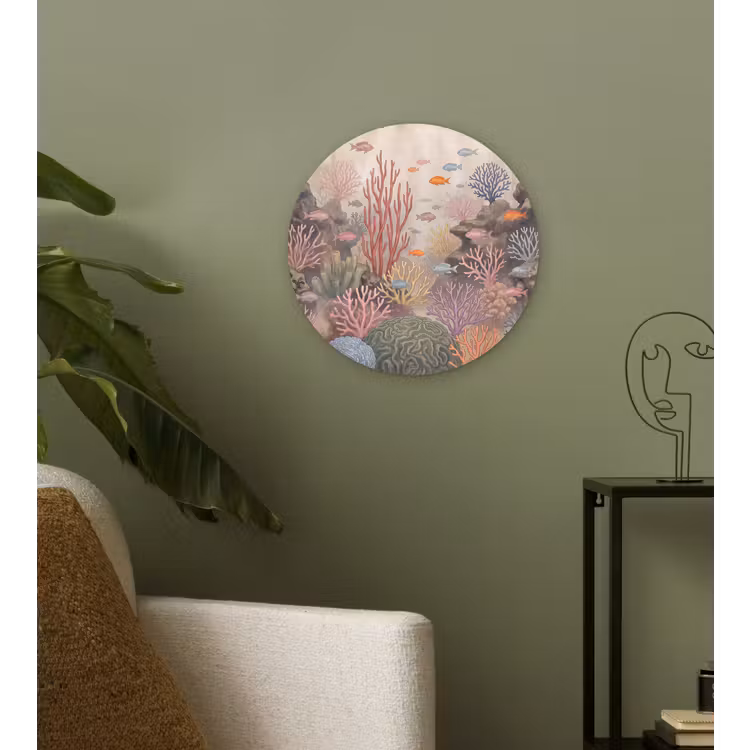 Vis - Koraalrif - Onderwaterwereld - Illustratie Wandcirkel kunststof plaat 5mm dik klein -sfeer3