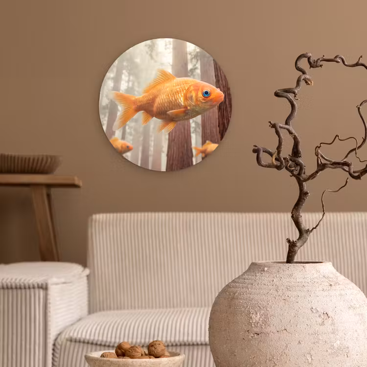 round wall art - Fish - Forest - Fantasy - Vis - Bos - Fantasie Wandcirkel kunststof plaat 5mm dik klein