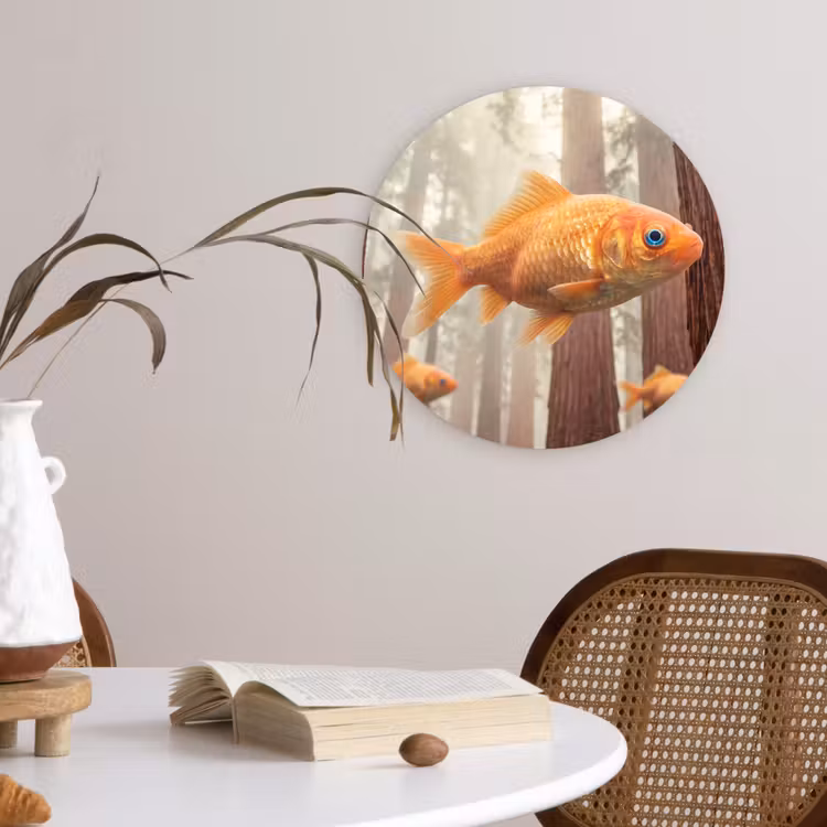 round wall art - Fish - Forest - Fantasy - Vis - Bos - Fantasie Wandcirkel kunststof plaat 5mm dik klein