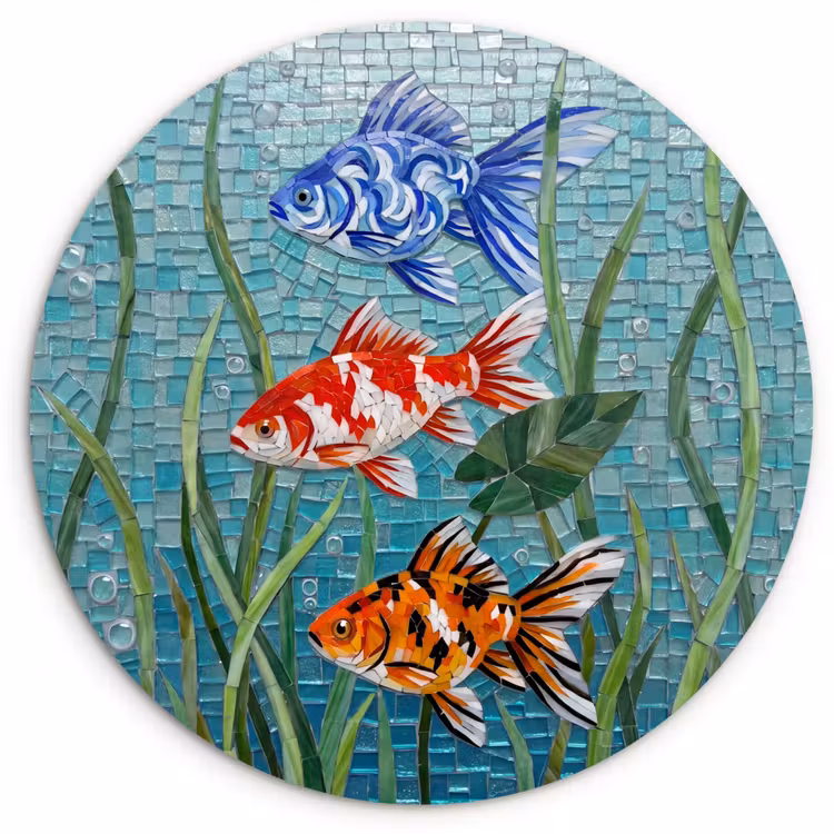 Vis - Mozaïek - Onderwater - Kleurrijk - Dieren Wandcirkel kunststof plaat 5mm dik klein -3d