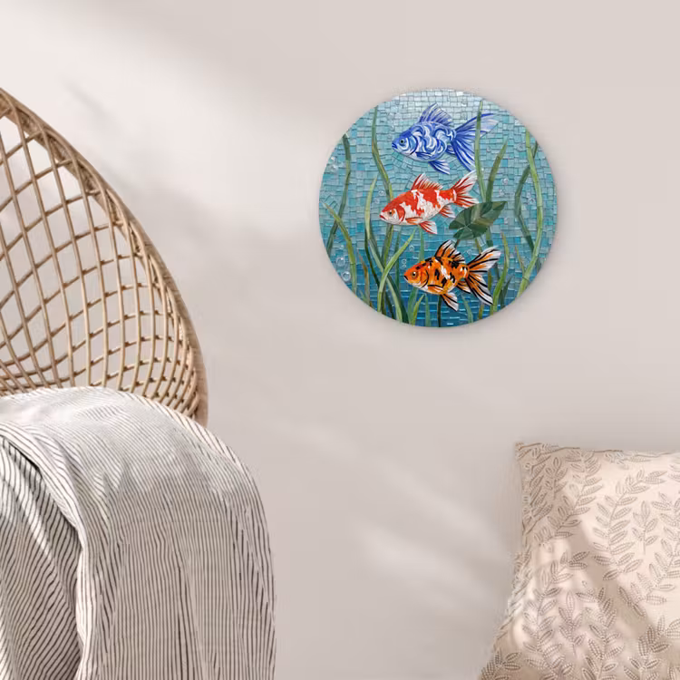 Vis - Mozaïek - Onderwater - Kleurrijk - Dieren Wandcirkel kunststof plaat 5mm dik klein -sfeer5