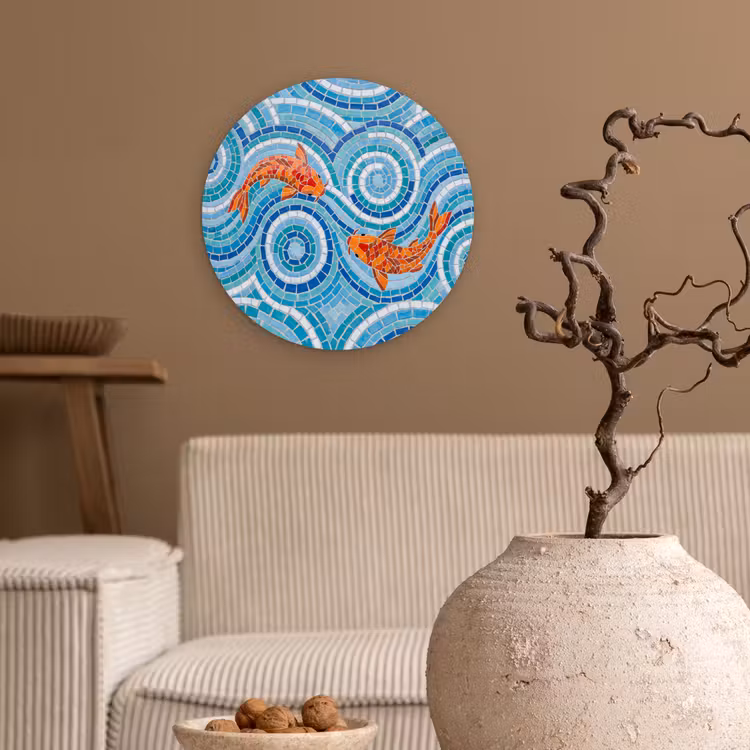 Vis - Mozaïek - Water - Decoratief - Blauw Wandcirkel kunststof plaat 5mm dik klein -sfeer1