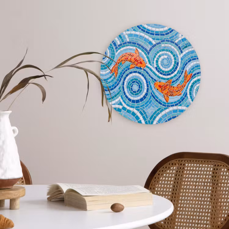Vis - Mozaïek - Water - Decoratief - Blauw Wandcirkel kunststof plaat 5mm dik klein -sfeer4