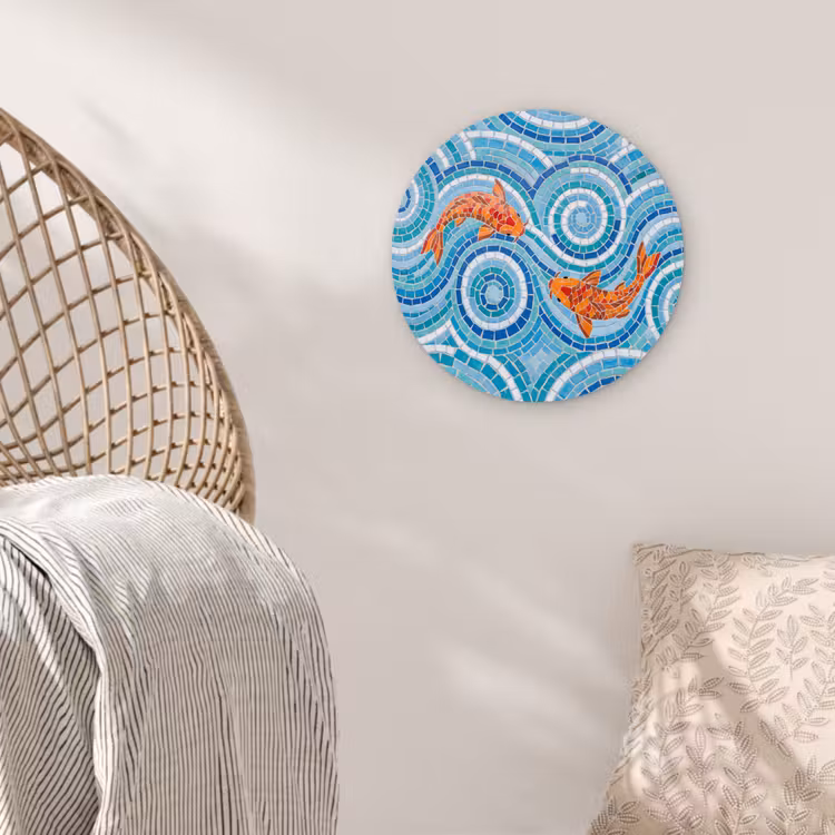 Vis - Mozaïek - Water - Decoratief - Blauw Wandcirkel kunststof plaat 5mm dik klein -sfeer5